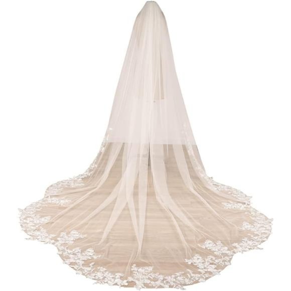 1 T Cathedral Length Floral Lace Wedding Bridal Veil With Metal Comb F20 main image 5